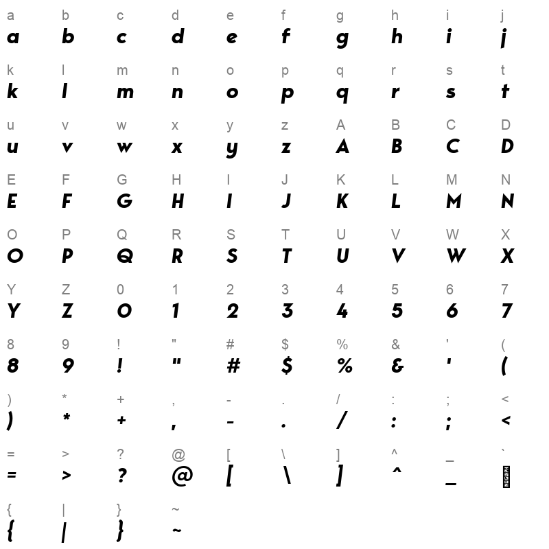 bergen sans bold italic Character Map