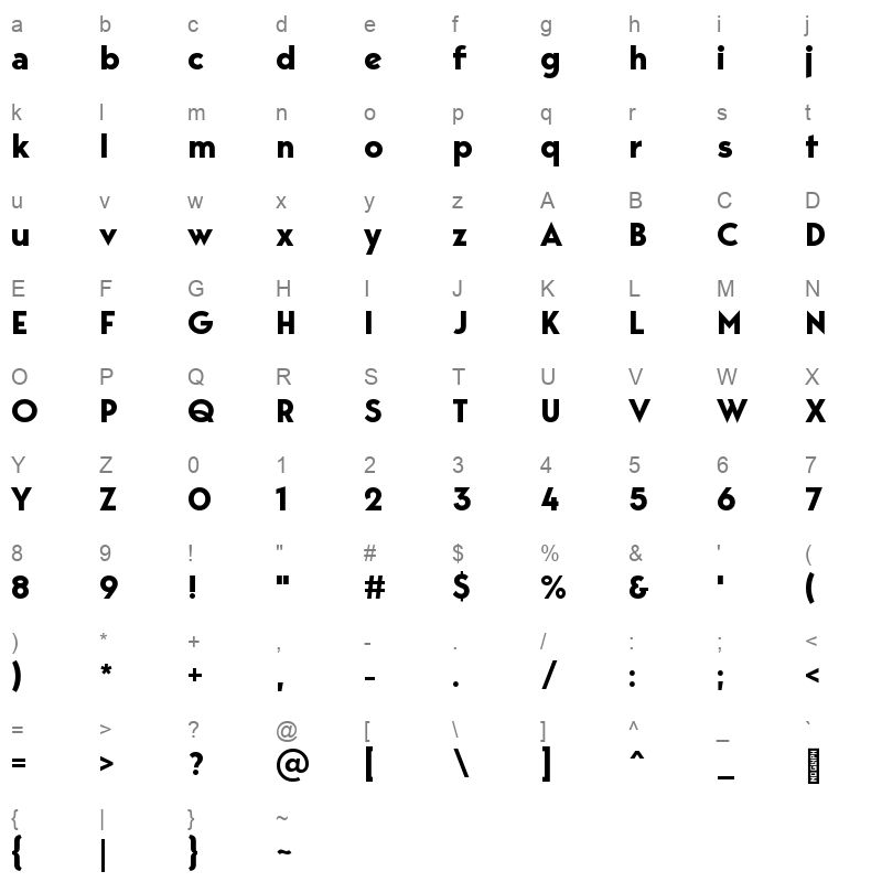 bergen sans bold Character Map