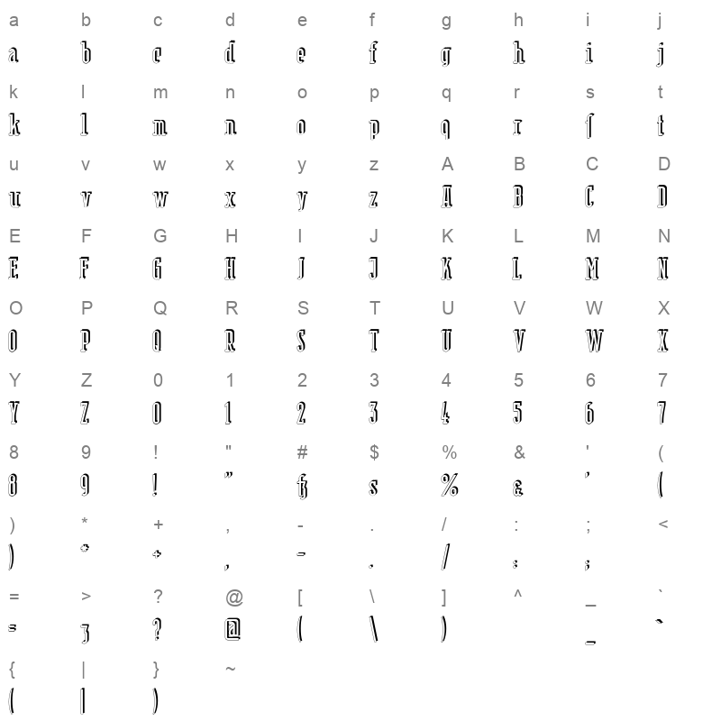 berlin email serif shadow Character Map