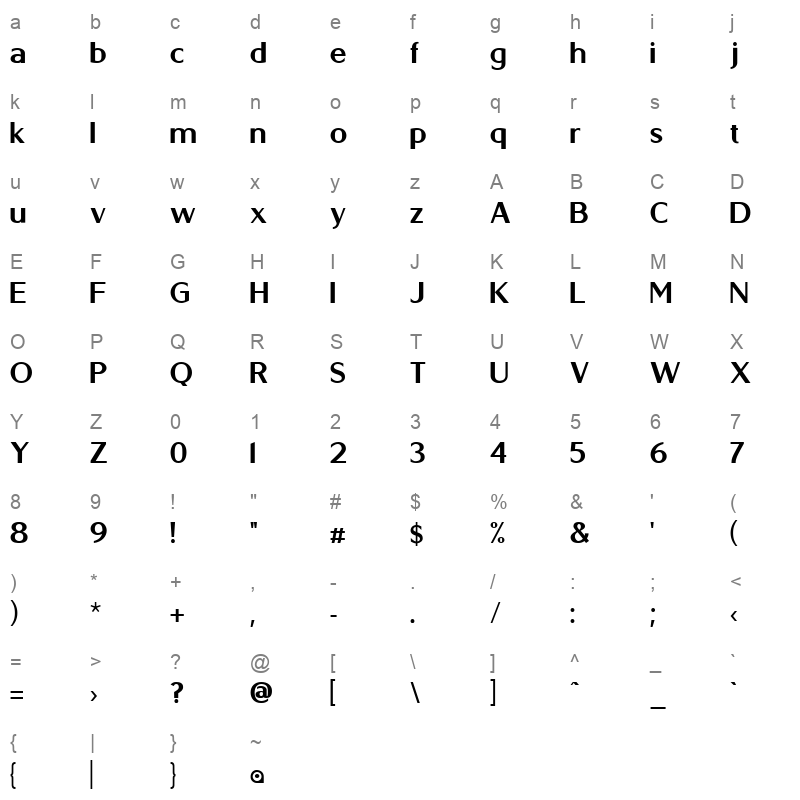 berlina bold Character Map