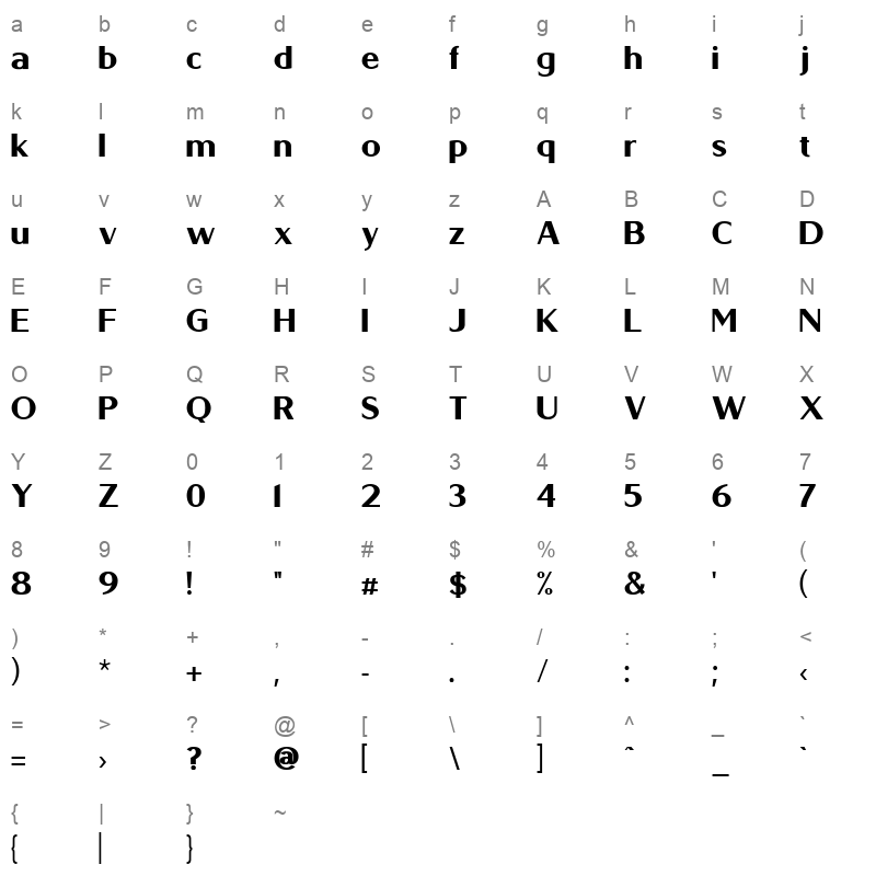 berlina x bold Character Map