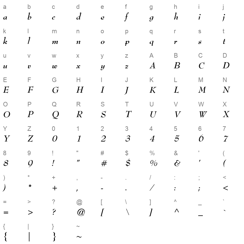 bernhard modern std bold italic Character Map