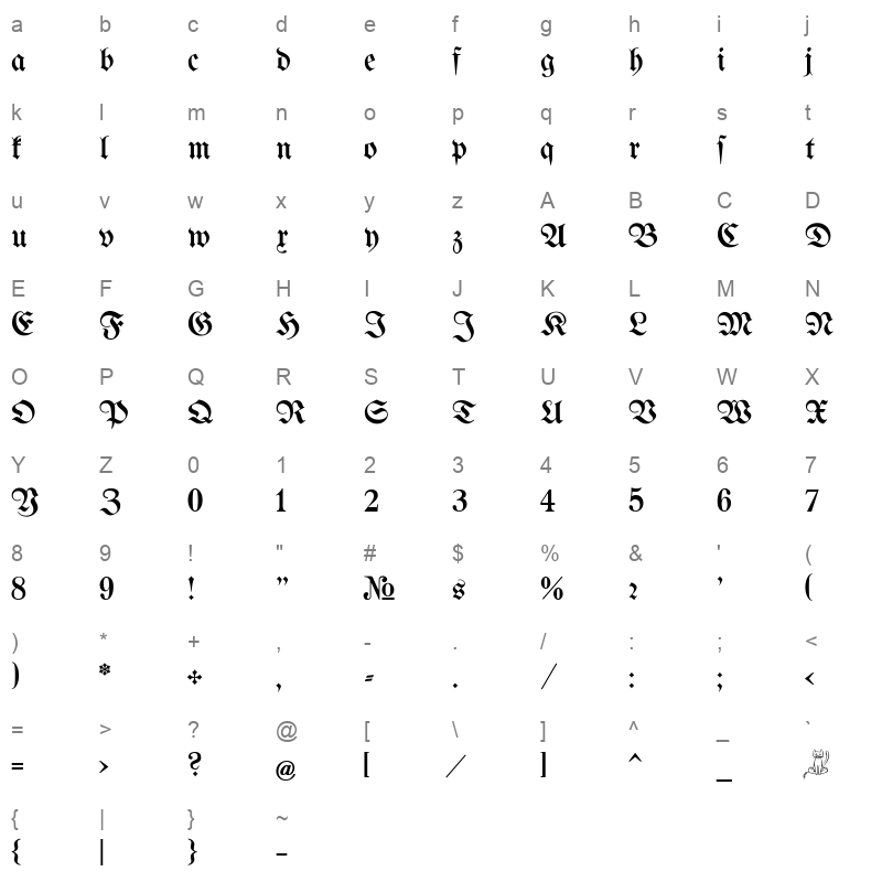 bertholdr mainzer fraktur Character Map