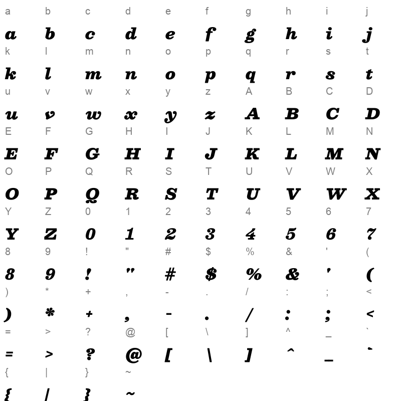 besley black italic Character Map