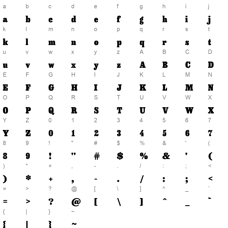 besley condensed fatface Character Map