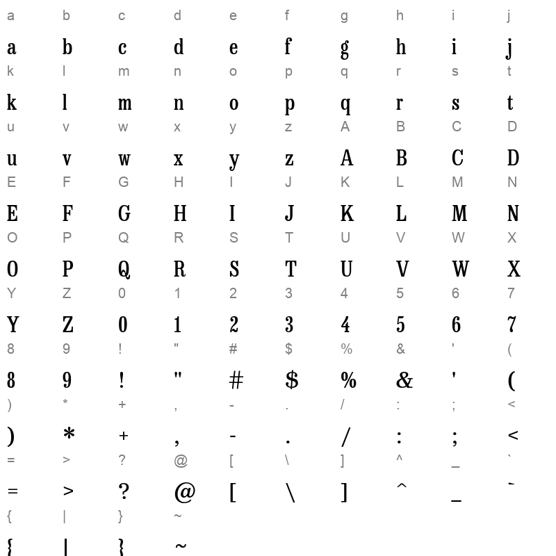 besley condensed medium Character Map