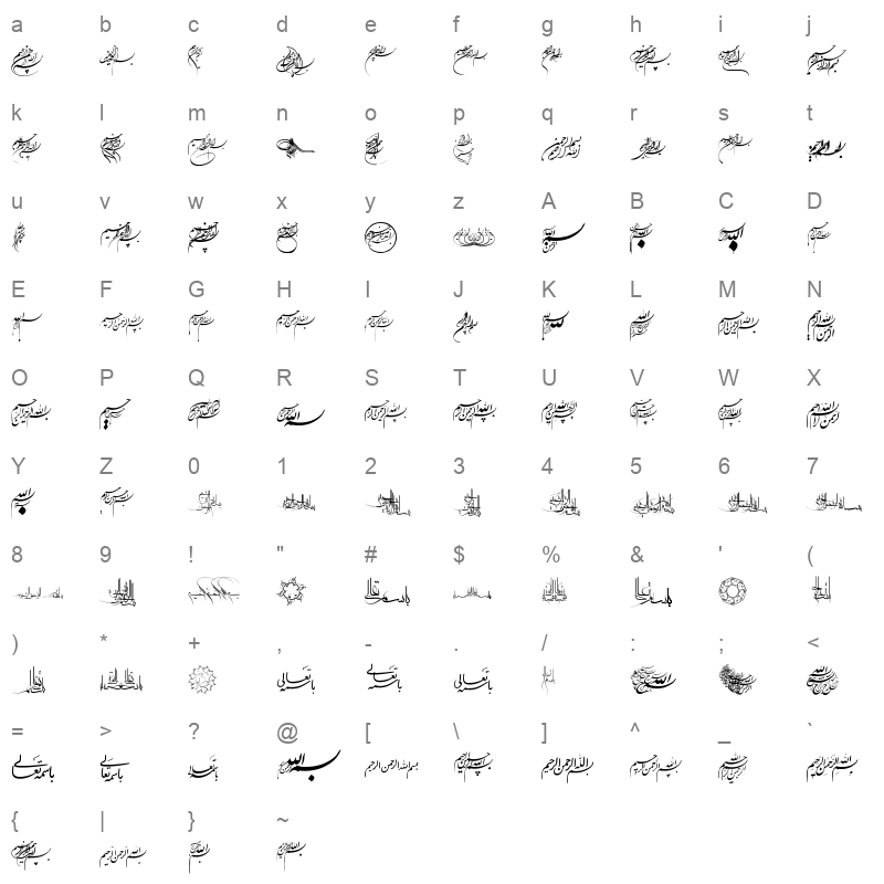 Besmellah 1 Character Map