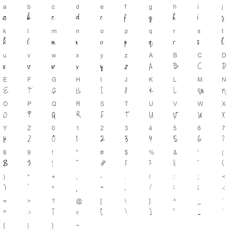 Bessie Script Font Demo Character Map