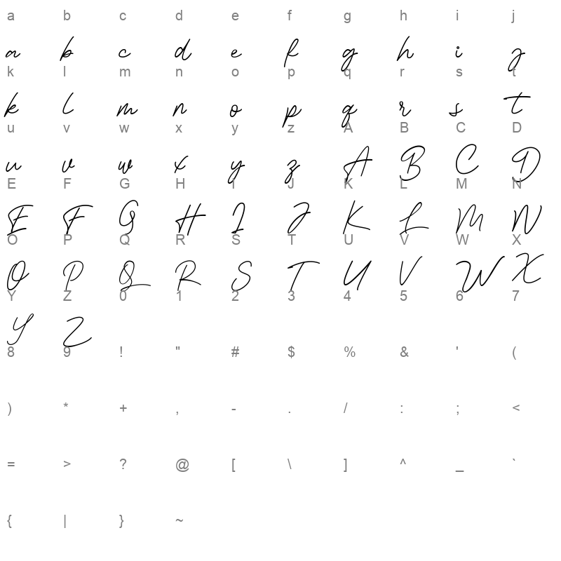 bessita handwriting Character Map