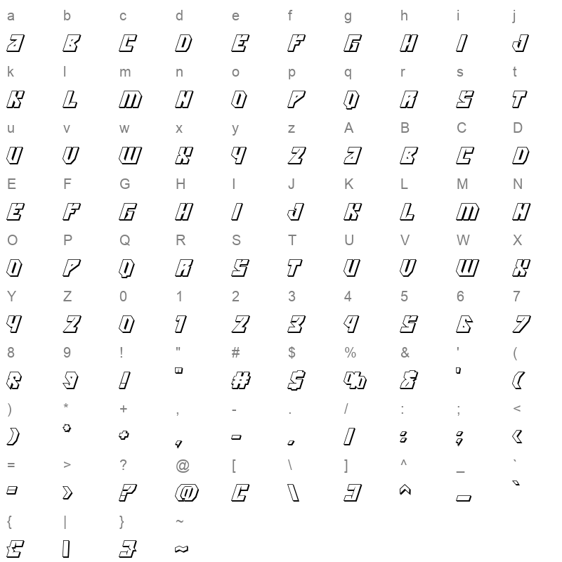 bevel gear shadow Character Map