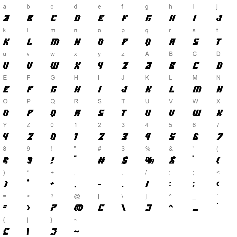 bevel gear Character Map