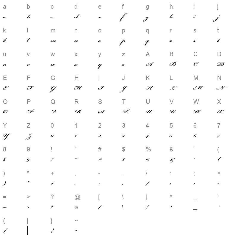 bickham script pro bold Character Map