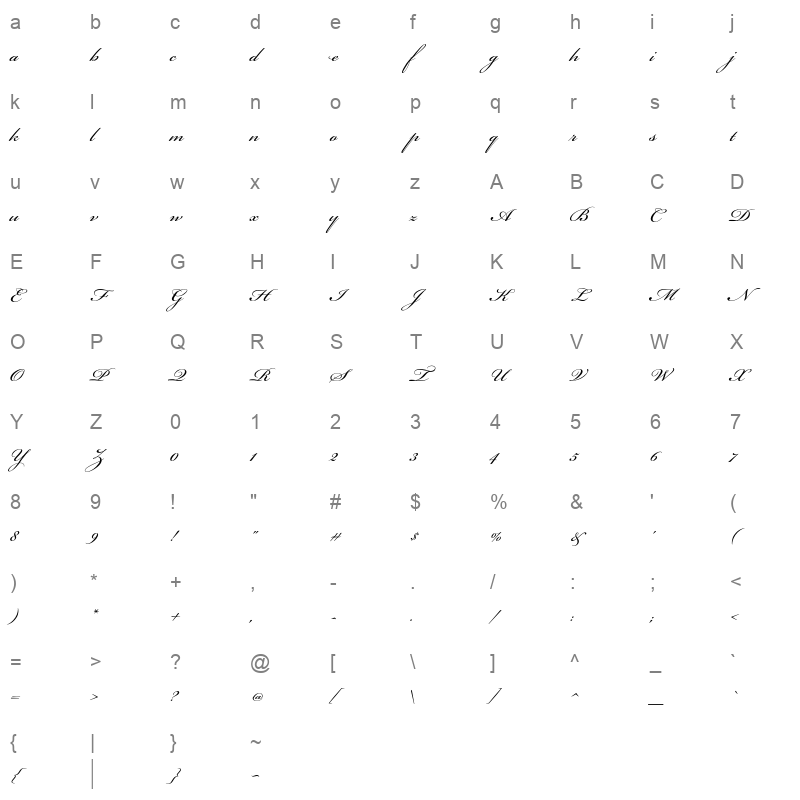 bickham script pro regular Character Map