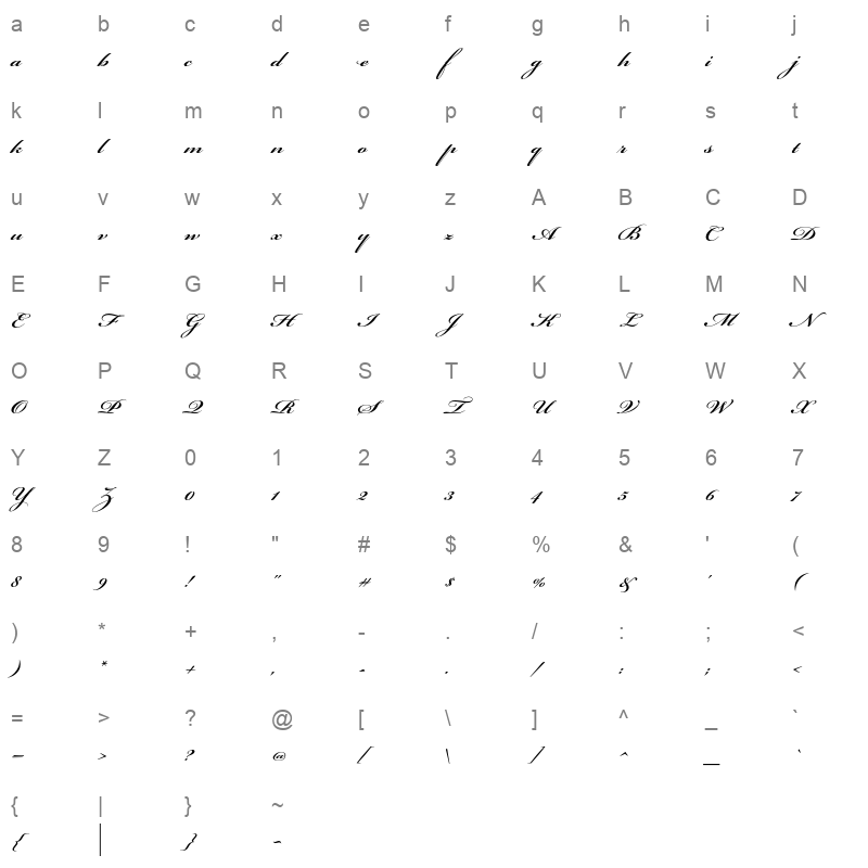 bickham script pro semibold Character Map