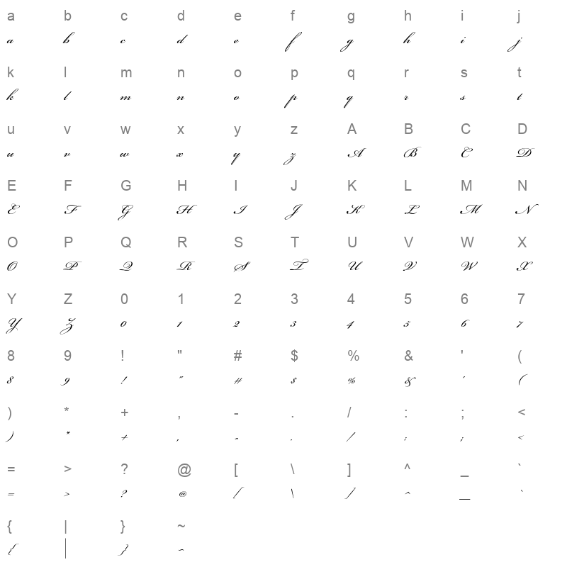 bickham script pro Character Map