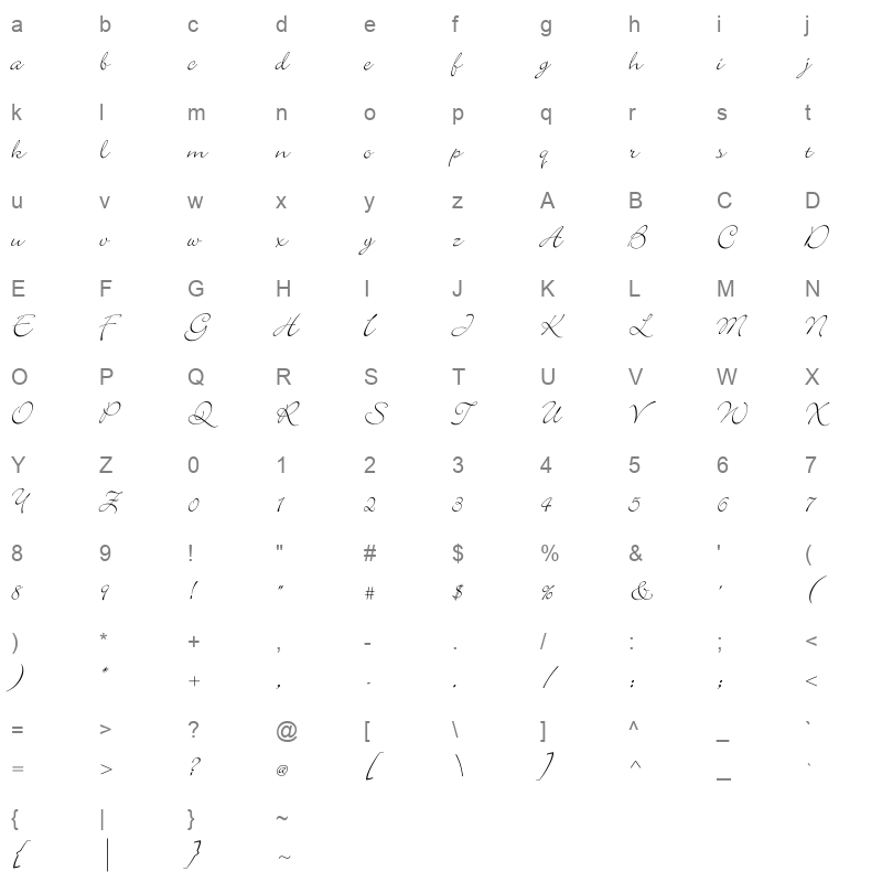 bickley script regular Character Map