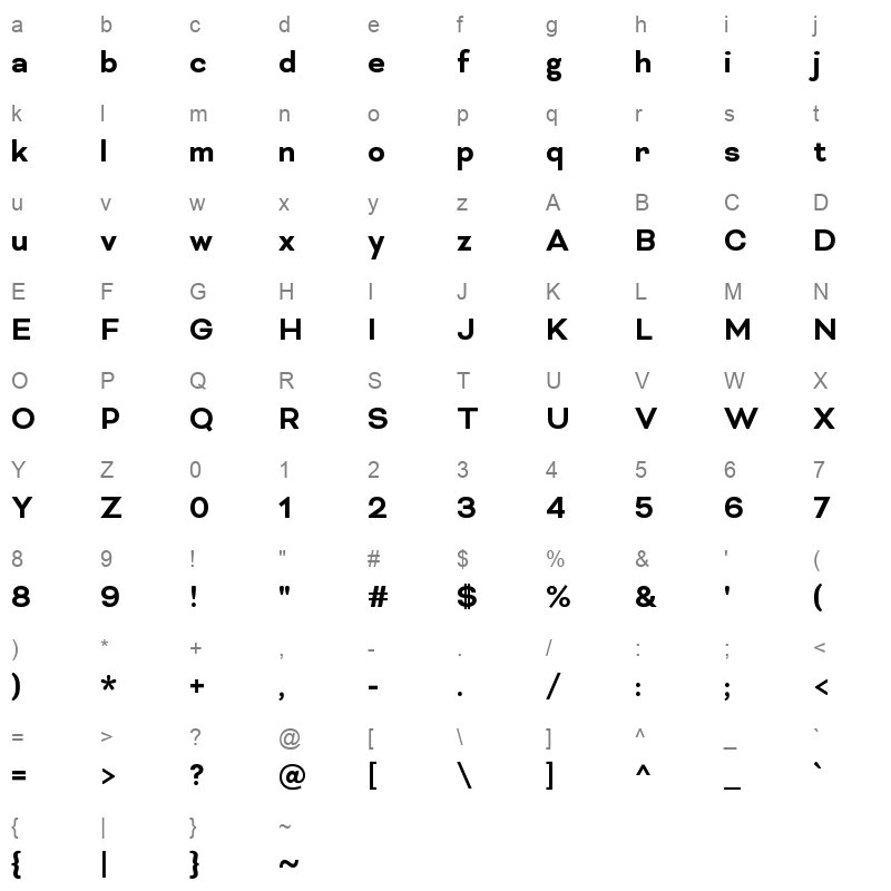bicyclette bold Character Map