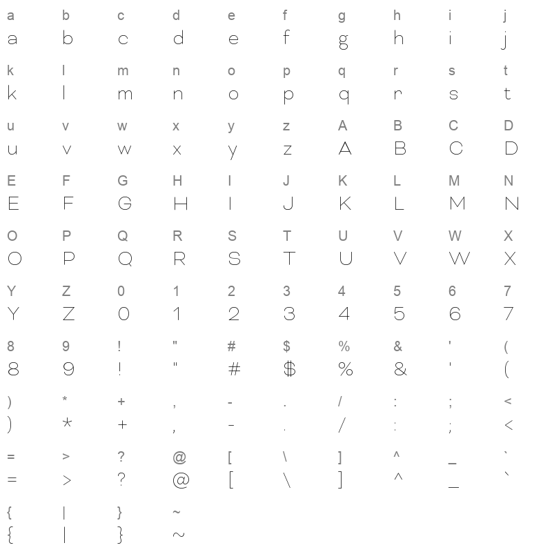 bicyclette thin Character Map