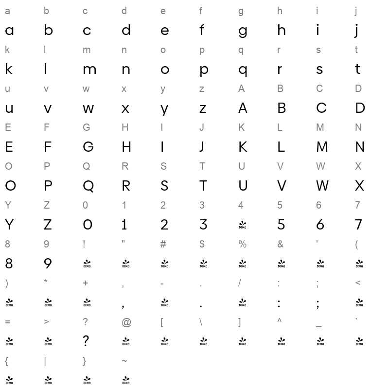 biennale regular Character Map