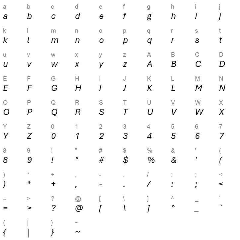 bierstadt italic Character Map