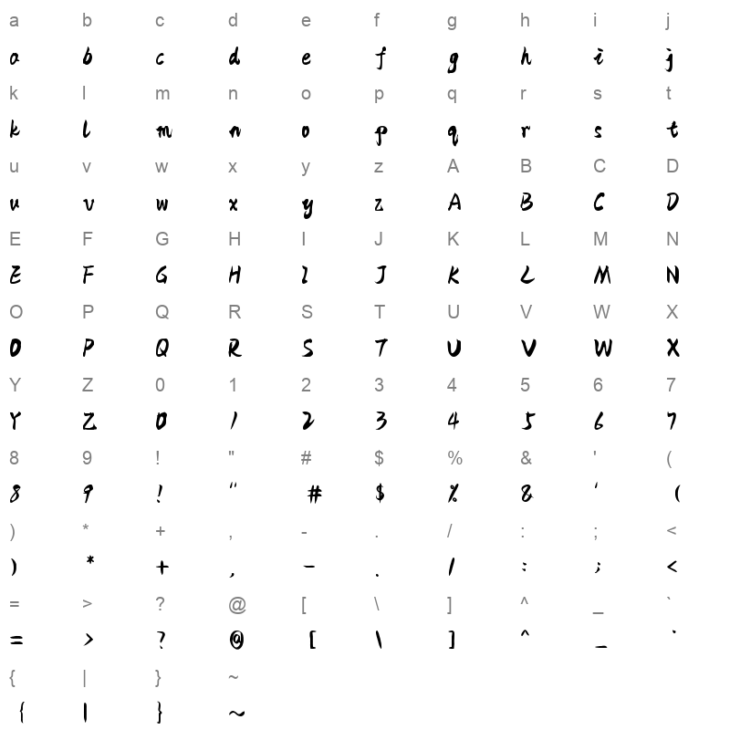 bifengshouxieti Character Map