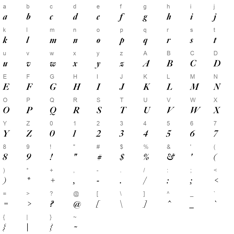 big caslon cc black italic Character Map