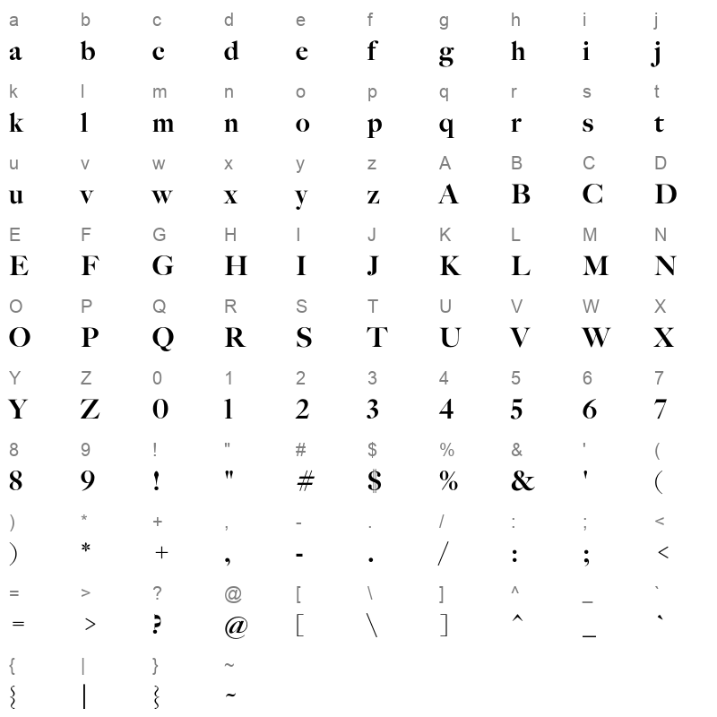 big caslon cc black Character Map