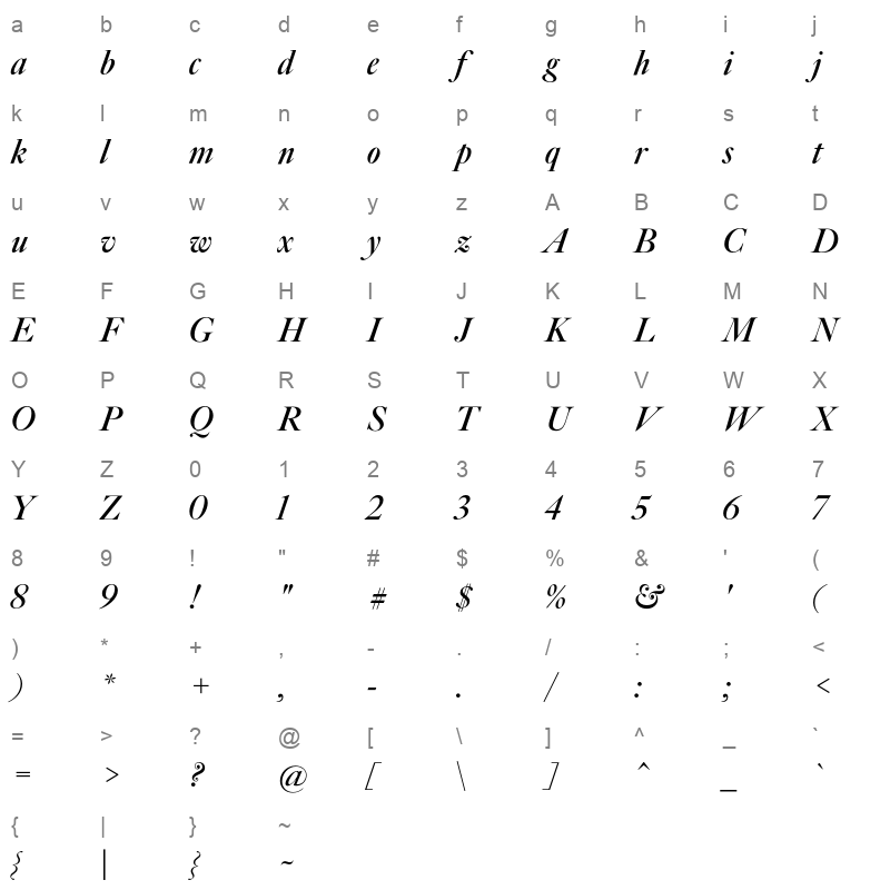 big caslon cc bolditalic Character Map