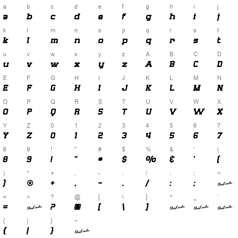 big whiskey bold Character Map