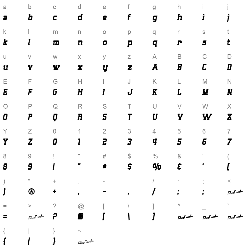 big whiskey condensed bold Character Map