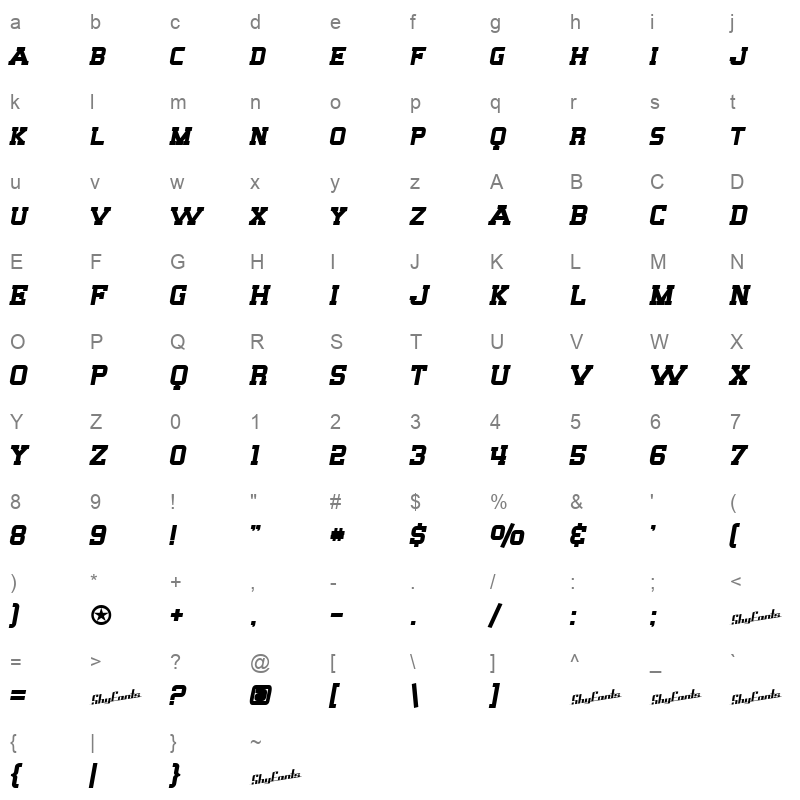 big whiskey sc bold Character Map