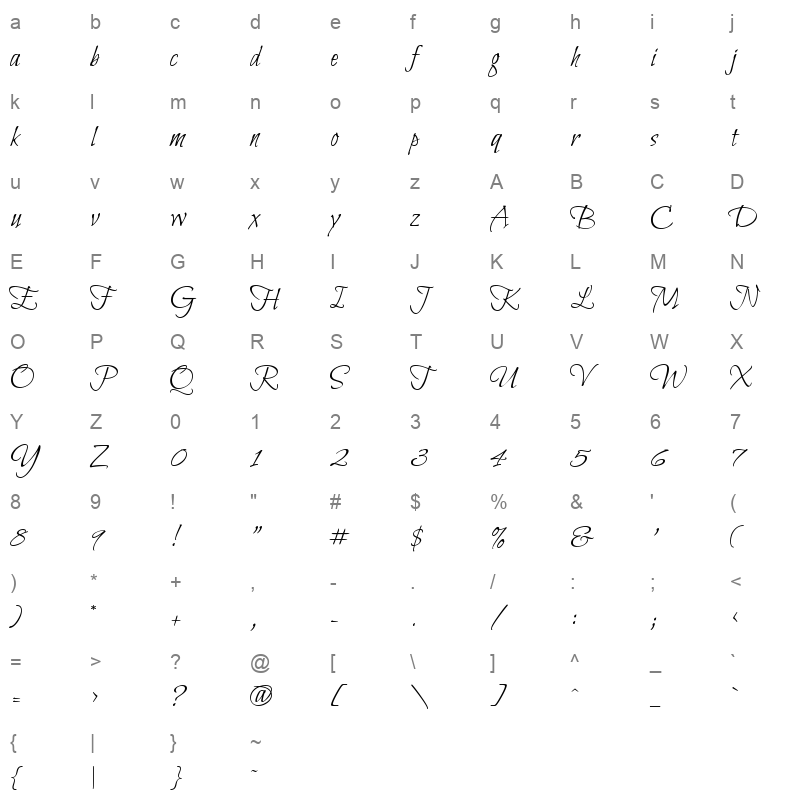 bilbo swash caps Character Map