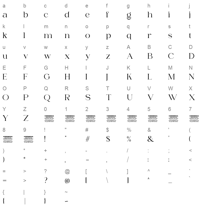 bilgie personal use only Character Map