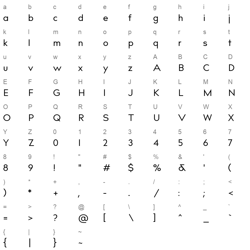 bill corporate narrow roman Character Map