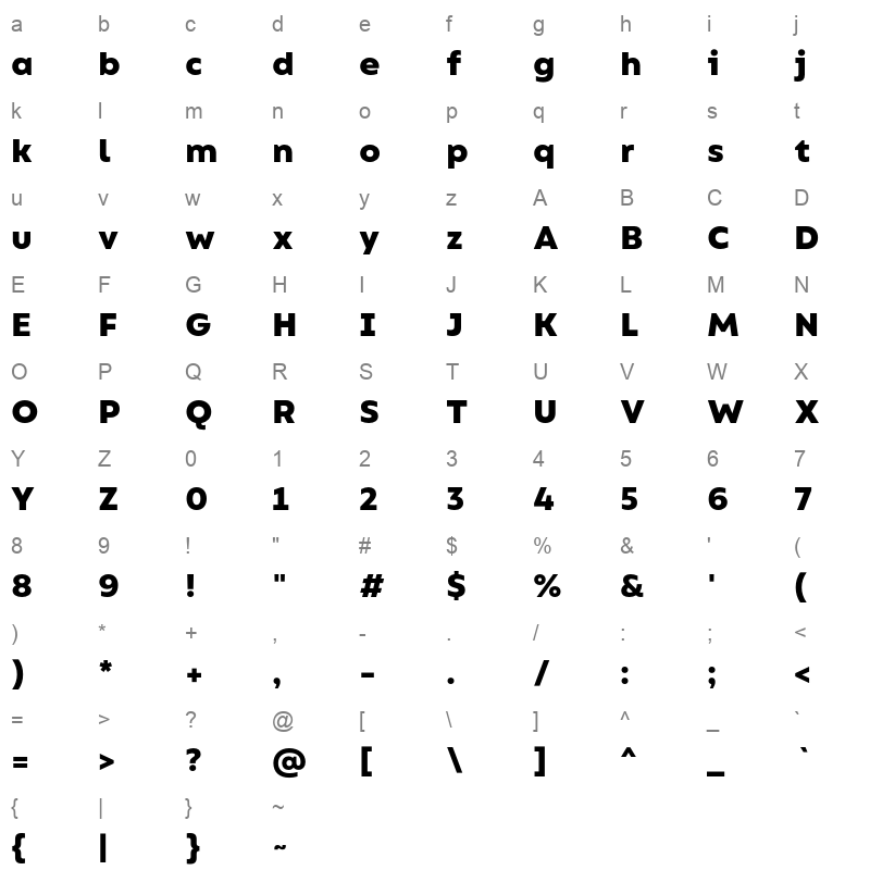 Bion Bold woff Character Map