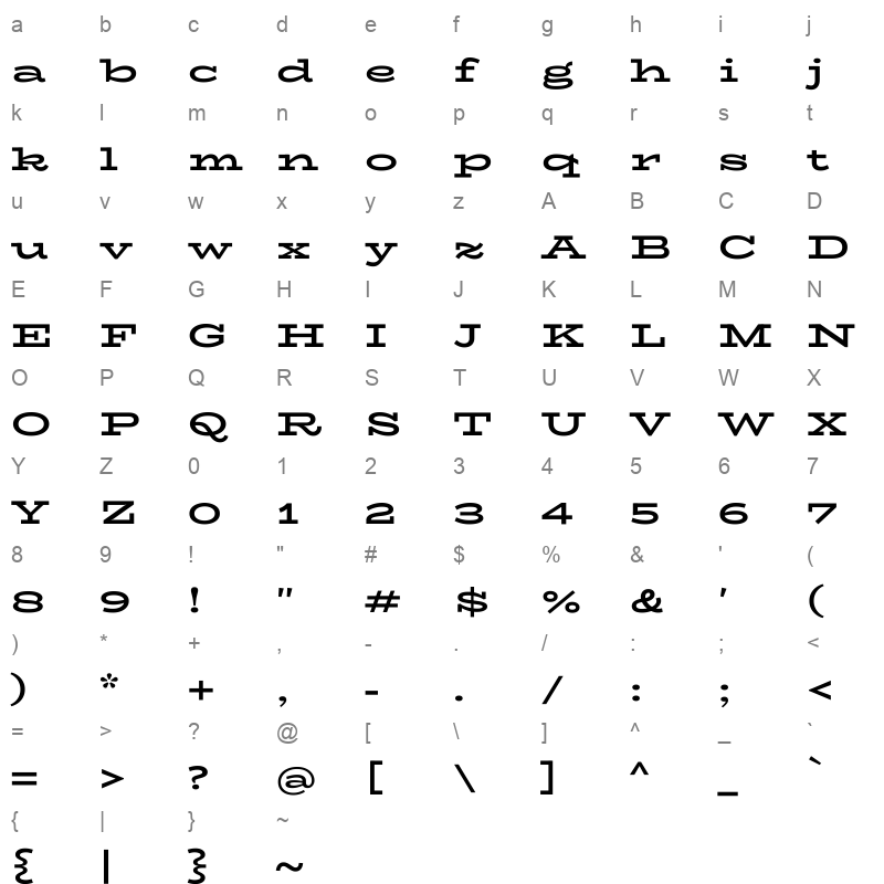biorhyme expanded bold Character Map