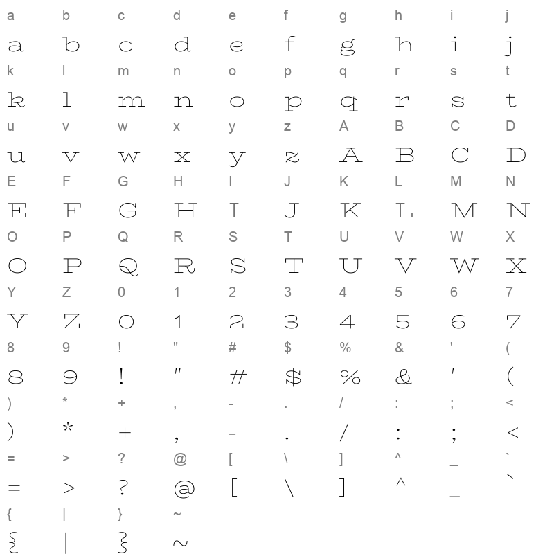 biorhyme semi expanded extra light Character Map