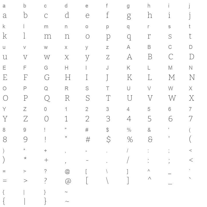 bitter extra light Character Map