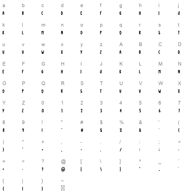 black canvas Character Map