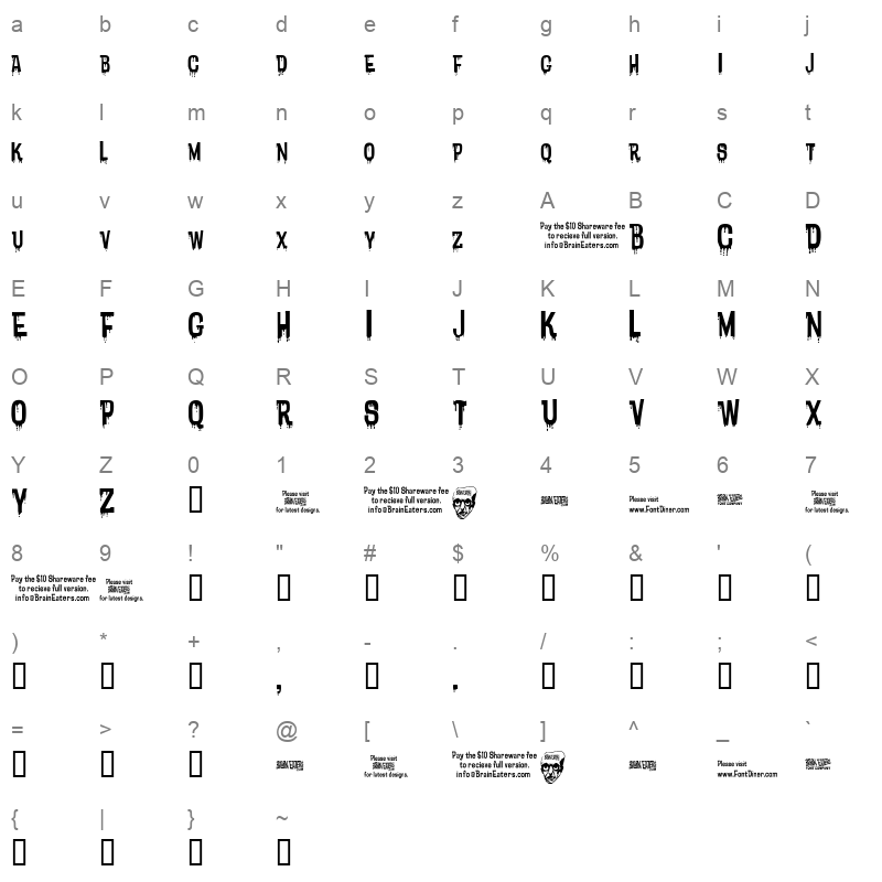 bloodytronic Character Map