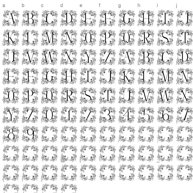 blue spring floral monogram Character Map