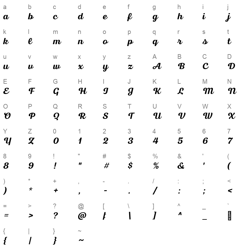 bluestar medium italic Character Map
