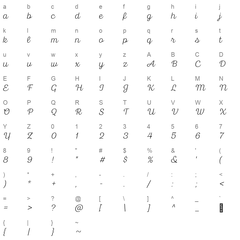 bluestar thin italic Character Map