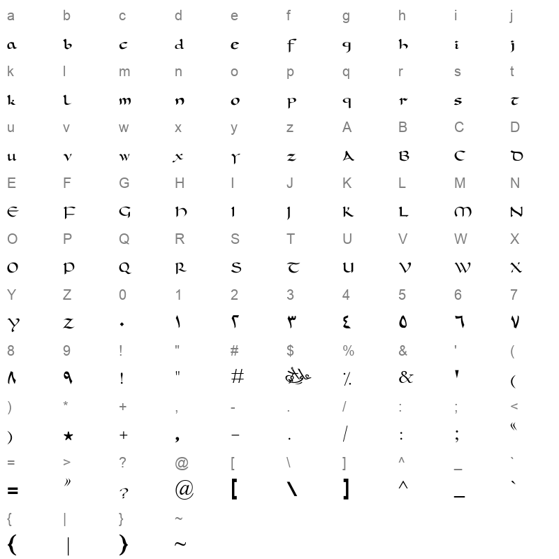 Boahmed Alhour Regular Character Map