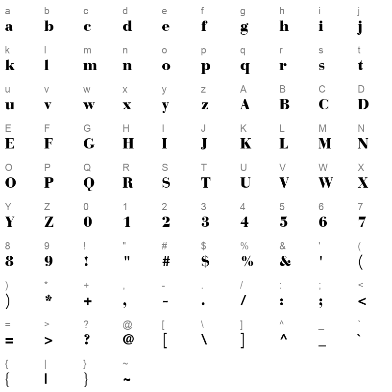 bodoni recut black ssi black Character Map