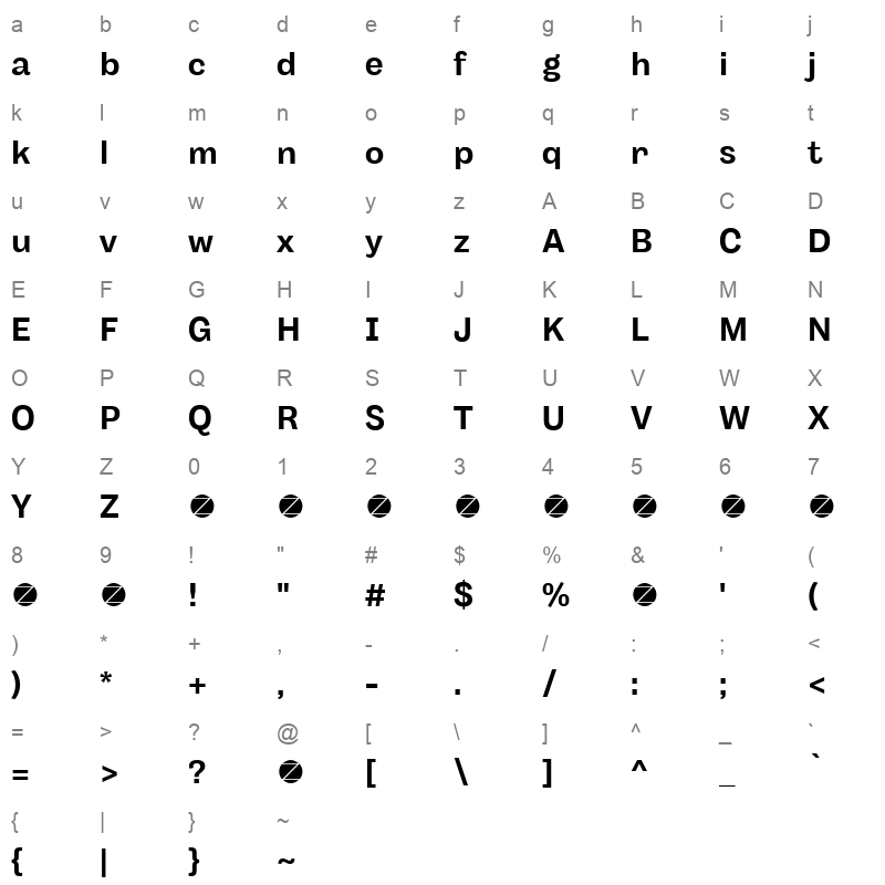 body grotesque bold Character Map