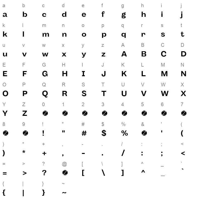 body grotesque fit bold Character Map