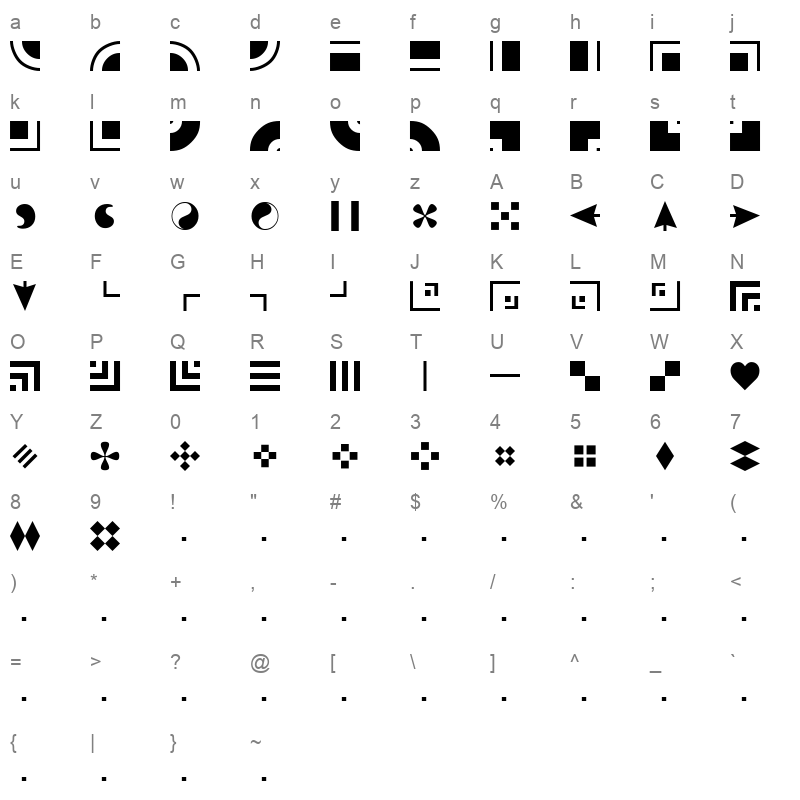 Borderbats Geo Regular Character Map