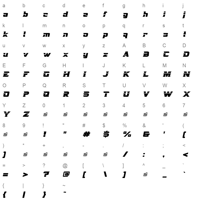 BOREX BOREX Variation Slant Character Map