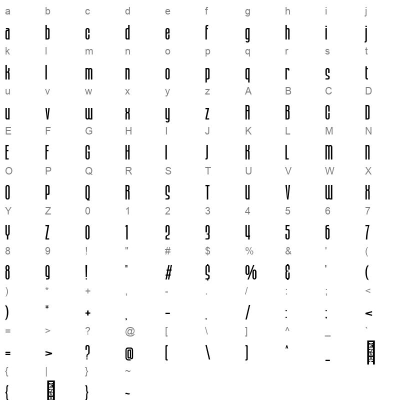 Bronex BoldExpanded Character Map